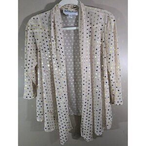 Vtg Another Thyme Cream & Gold Open Front Cardigan Sz 14 Shiny Sequin